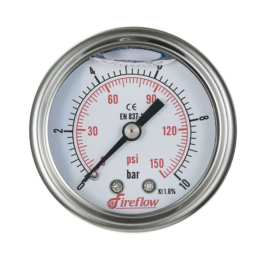 Fireflow 50mm Glycerin Filled Pressure Gauge 0 10 Bar Back Entry The Flow Company